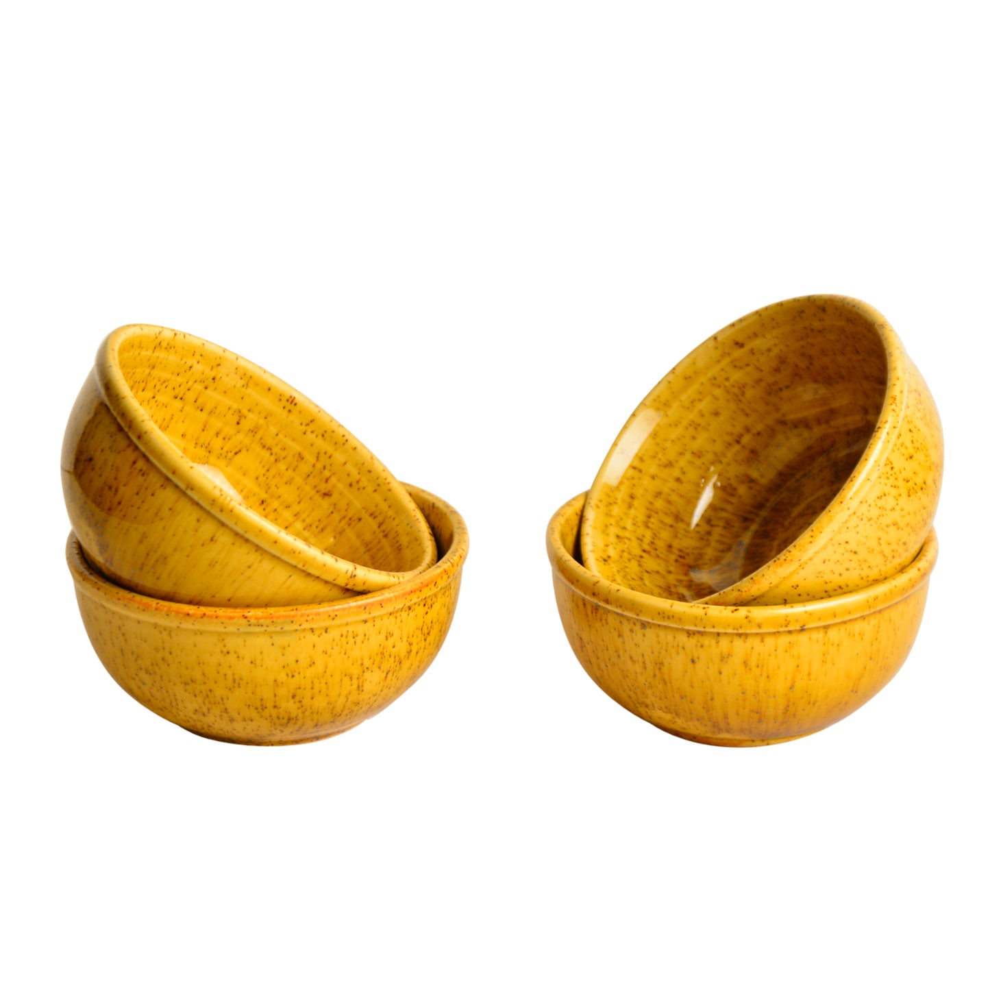 “California Spring Bloom” Studio Pottery Ceramic Dinner Serving Bowls (Set of 4, Mustard Yellow, 200 ml) - View 4