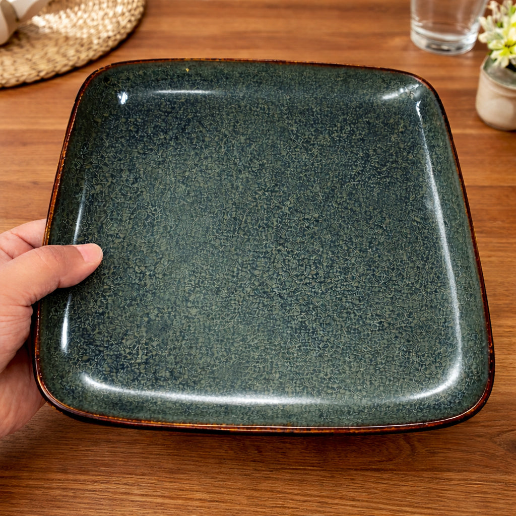 “Dove Blue Symphony Collection” Studio Pottery Ceramic Square Serving Platter (Dove Blue, L X B - 25 cm X 25 cm ) - View 3