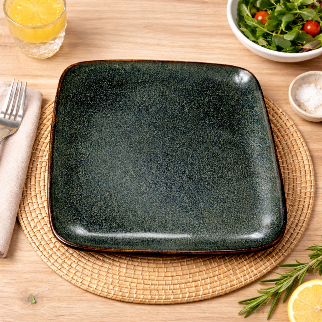 “Dove Blue Symphony Collection” Studio Pottery Ceramic Square Serving Platter (Dove Blue, L X B - 25 cm X 25 cm ) - View 4