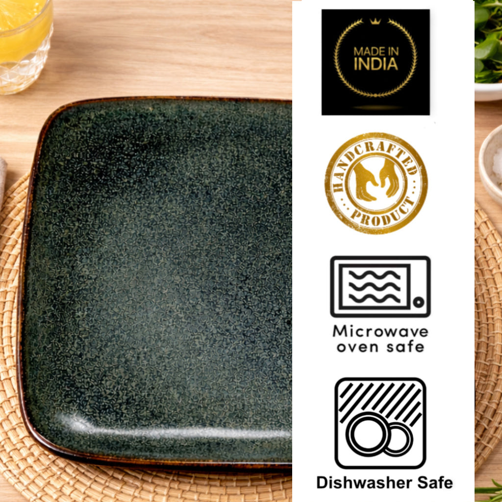 “Dove Blue Symphony Collection” Studio Pottery Ceramic Square Serving Platter (Dove Blue, L X B - 25 cm X 25 cm ) - View 5