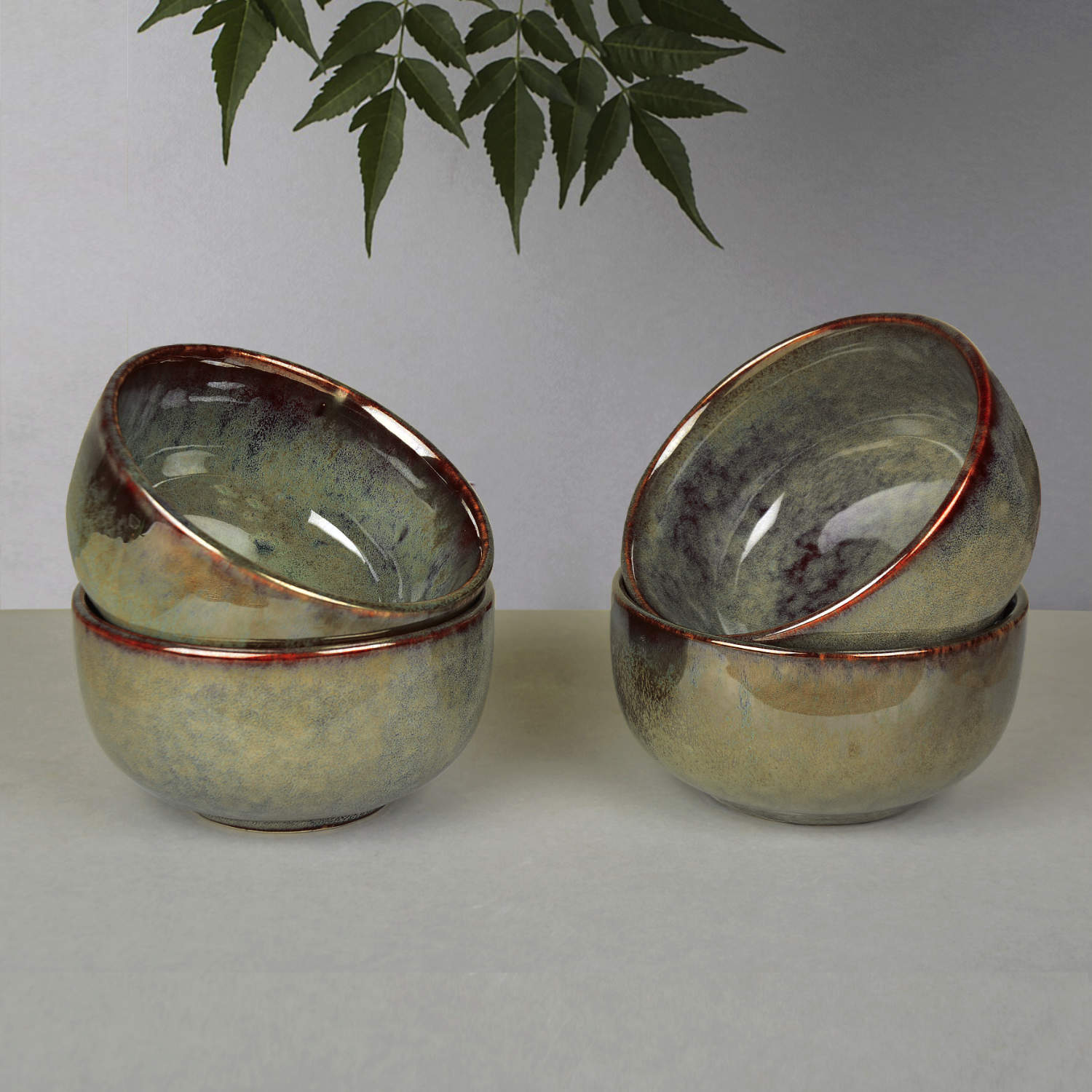 “Dove Blue Symphony Collection” Studio Pottery Ceramic Soup Bowls (Set of 4, Dove Blue , 300 ml)