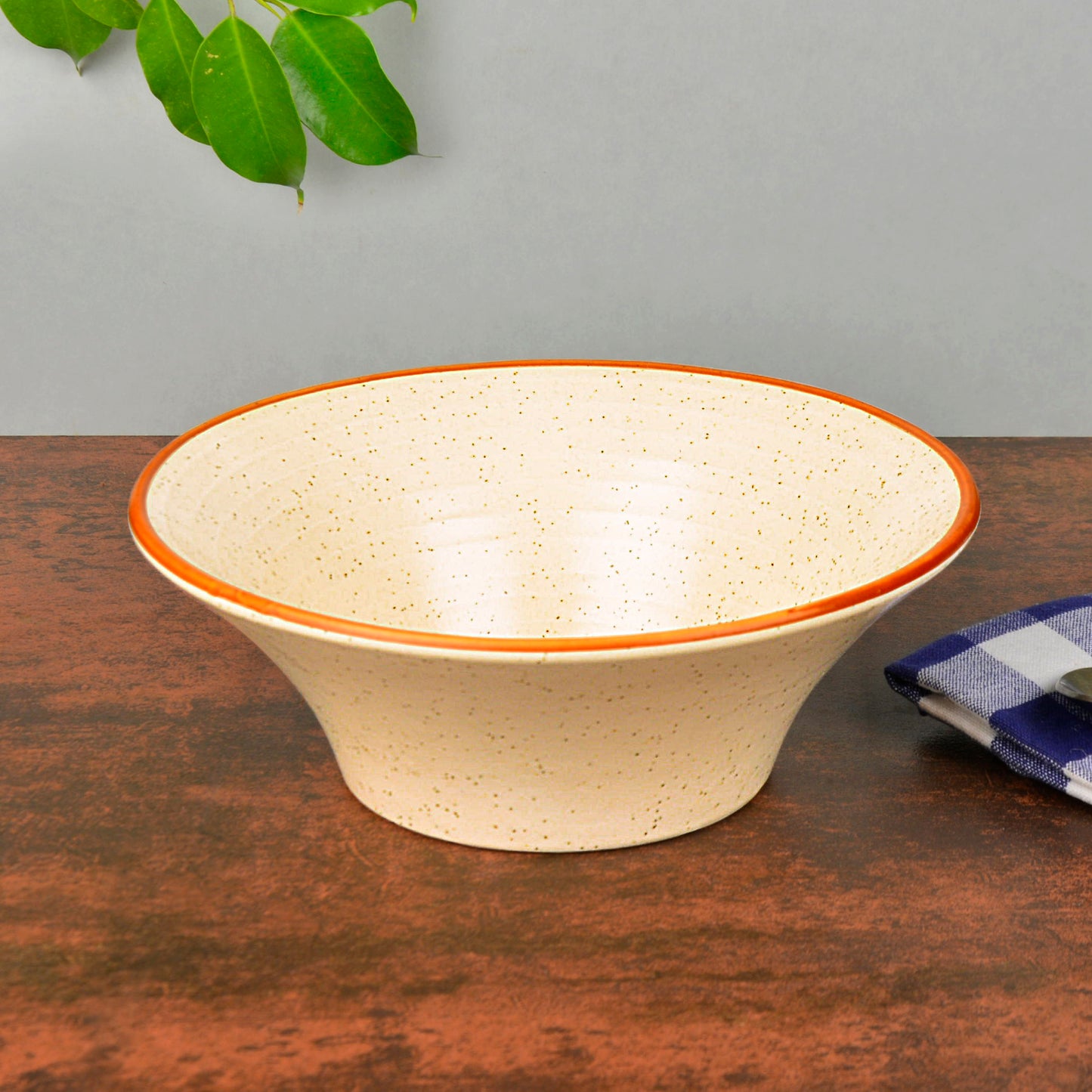 “Fiesta of Hope Collection” Studio Pottery Conical Matte Ceramic Serving Bowl (White and Brown, Diameter - 17 cm, 500 ml )