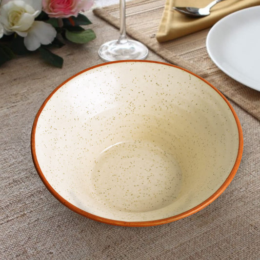 “Fiesta of Hope Collection” Studio Pottery Conical Matte Ceramic Serving Bowl (White and Brown, Diameter - 20 cm, 850 ml )