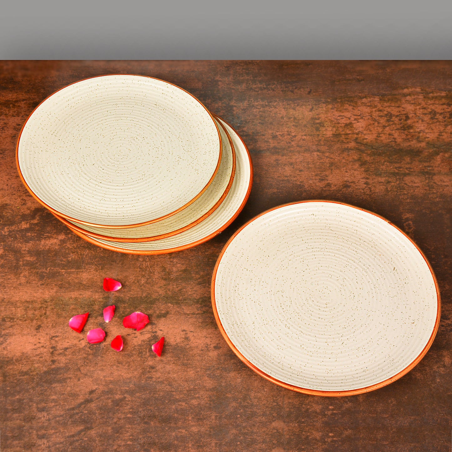“Fiesta of Hope Collection” Studio Pottery Ribbed Ceramic Dinner Serving Plates (Set of 4, Off White , Diameter – 10 inches)
