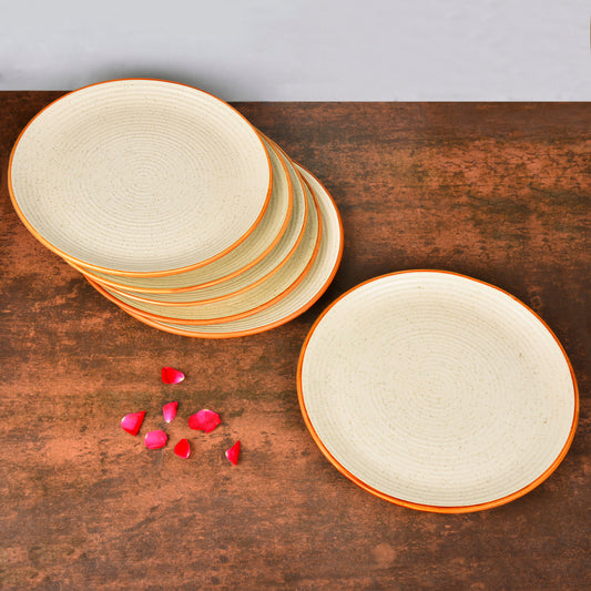 “Fiesta of Hope Collection” Studio Pottery Ribbed Ceramic Dinner Serving Plates (Set of 6, Off White , Diameter – 10 inches)