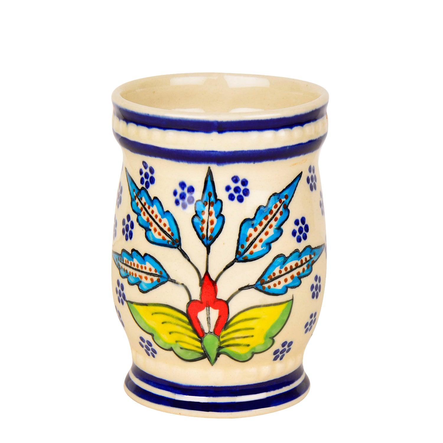 Hand Painted Ceramic Bathroom Set (Blue, 1 Liquid Soap Dispenser, 1 Soap Tray, 1 Toothbrush Holder) - View 5