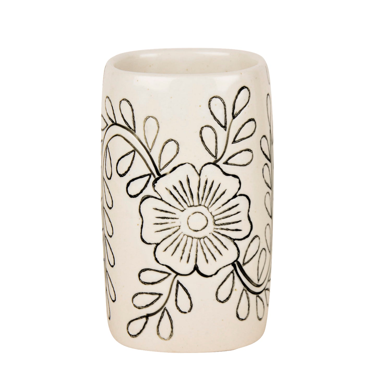 Hand Painted Ceramic Bathroom Set (White , Black,1 Liquid Soap Dispenser, 1 Soap Tray, 1 Toothbrush Holder) - View 6