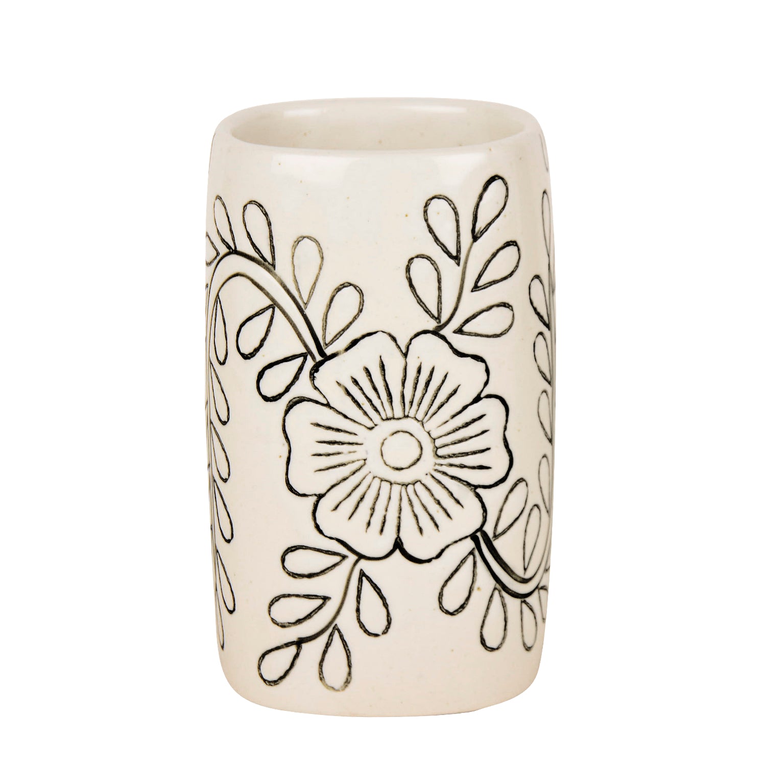 Hand Painted Ceramic Bathroom Set (White , Black,1 Liquid Soap Dispenser, 1 Soap Tray, 1 Toothbrush Holder) - View 6