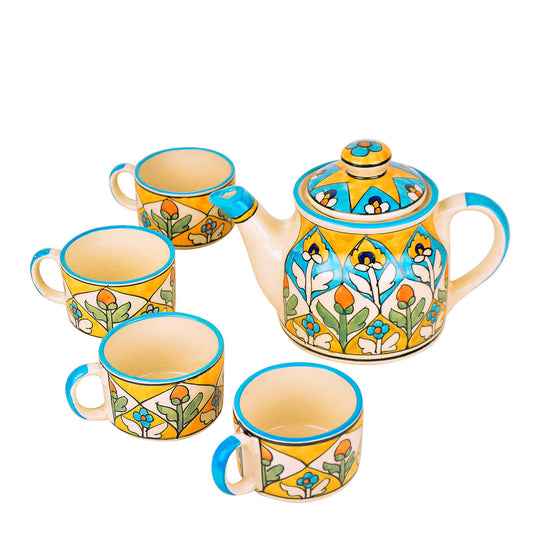 Handpainted Ceramic Tea Set (1 Kettle , 4 Cups, Multicolor) - View 2