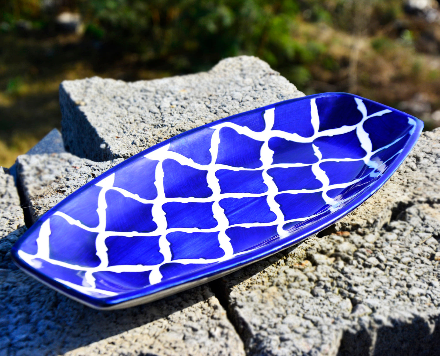 Hand Painted Ceramic Serving Platter (Blue, L x B – 38 cm x 16 cm) - View 3