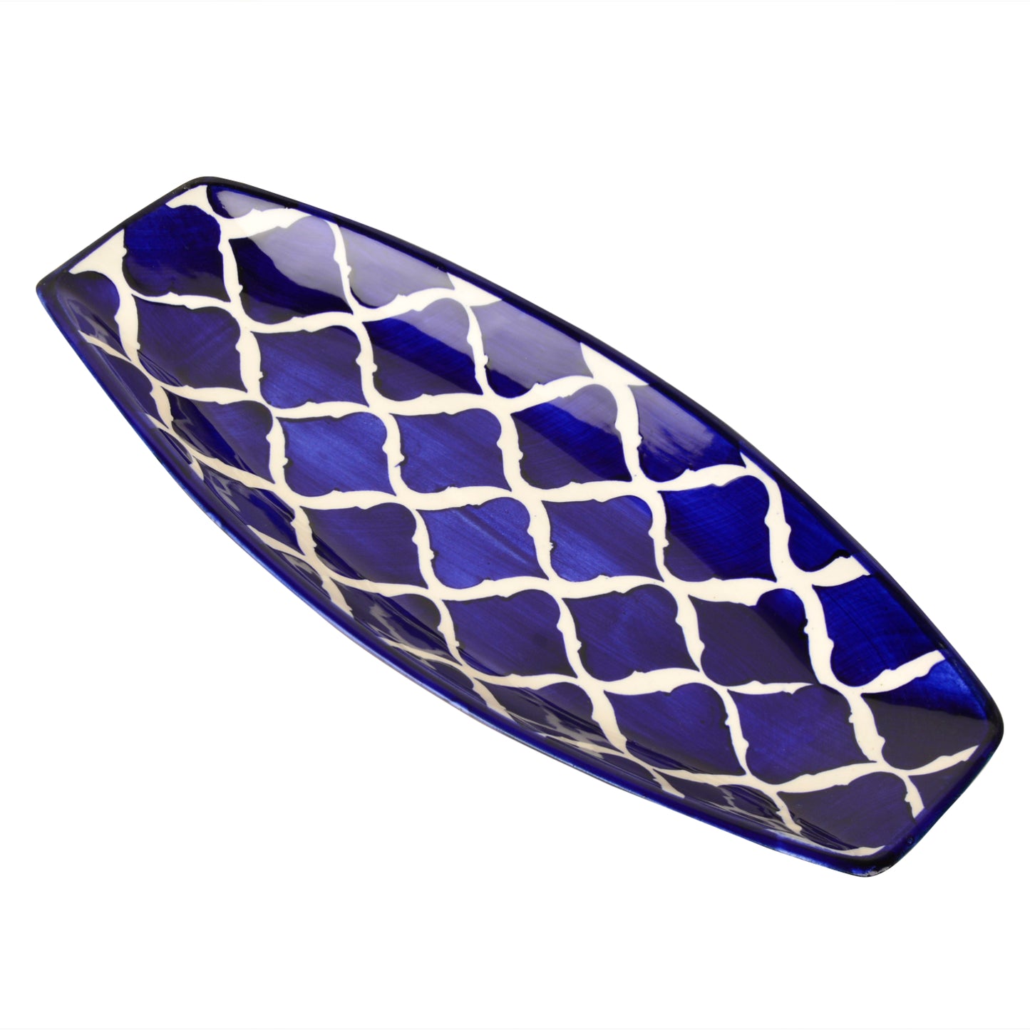 Hand Painted Ceramic Serving Platter (Blue, L x B – 38 cm x 16 cm) - View 4