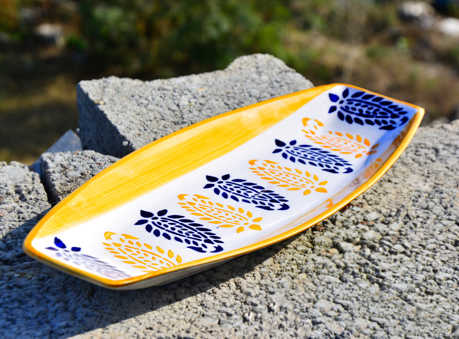 Hand Painted Ceramic Serving Platter (Orange, Black , L x B – 38 cm x 16 cm) - View 3