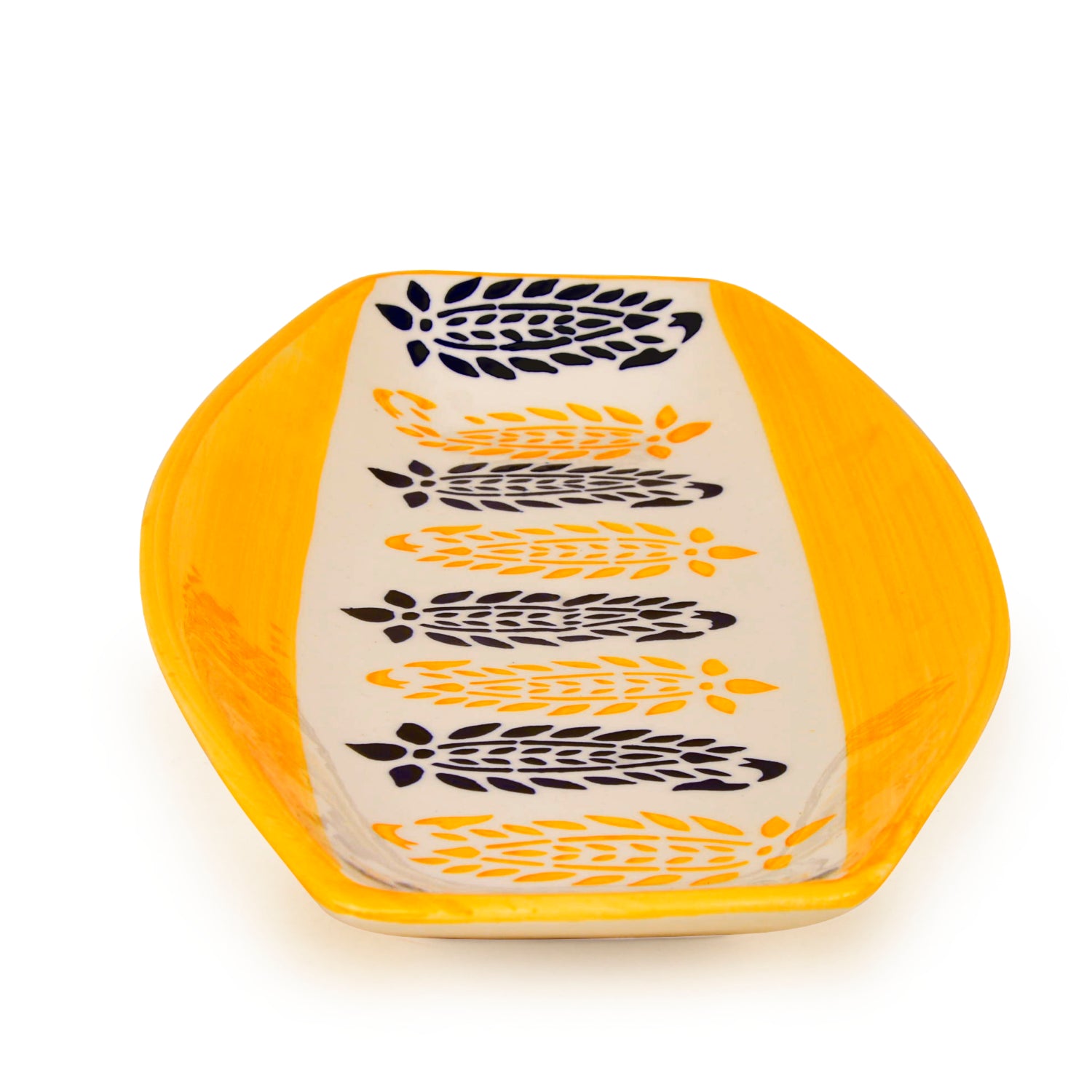 Hand Painted Ceramic Serving Platter (Orange, Black , L x B – 38 cm x 16 cm) - View 4