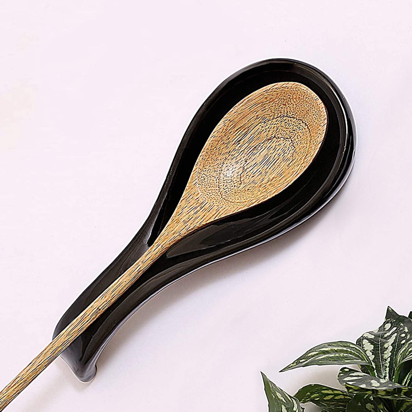 Hand Glazed Ceramic Spoon Rest (Black, Length - 22 cm, Width - 9 cm) - View 2