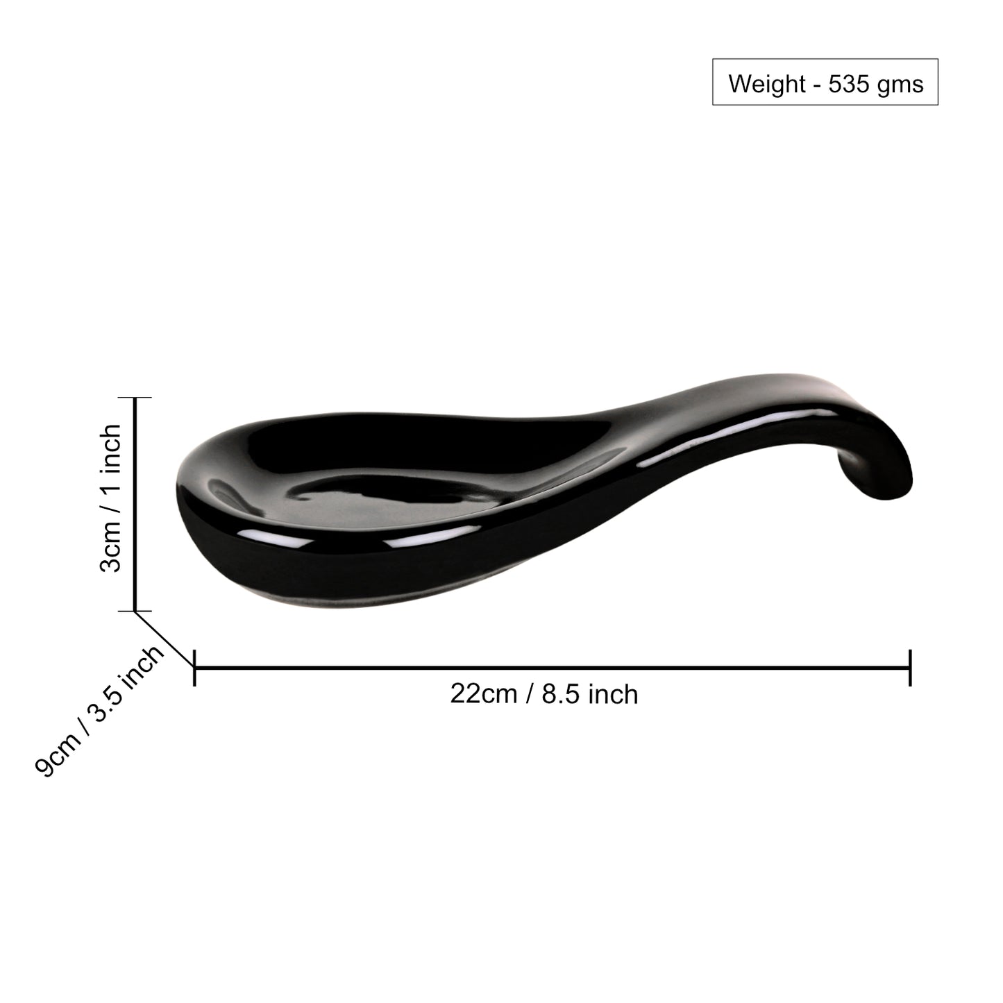 Hand Glazed Ceramic Spoon Rest (Black, Length - 22 cm, Width - 9 cm) - View 5
