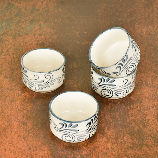 Hand Painted Ceramic Dip Bowls (50 ml , Grey , Set of 4)