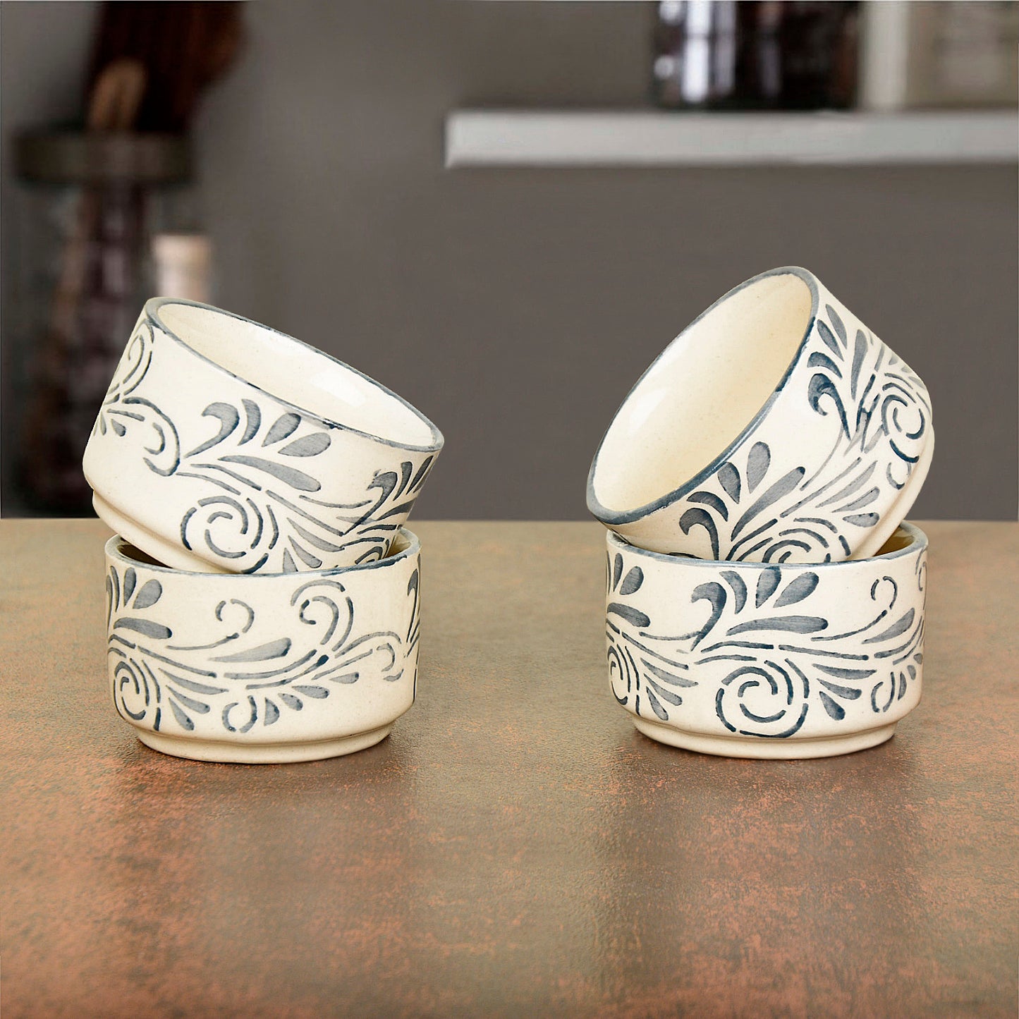 Hand Painted Ceramic Dip Bowls (50 ml , Grey , Set of 4) - View 3