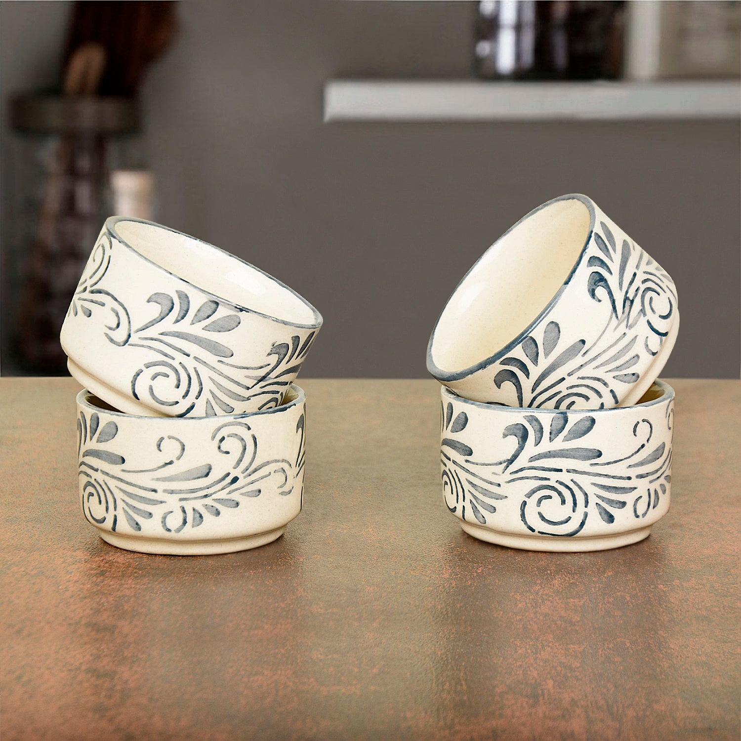 Hand Painted Ceramic Dip Bowls (50 ml , Grey , Set of 4) - View 3
