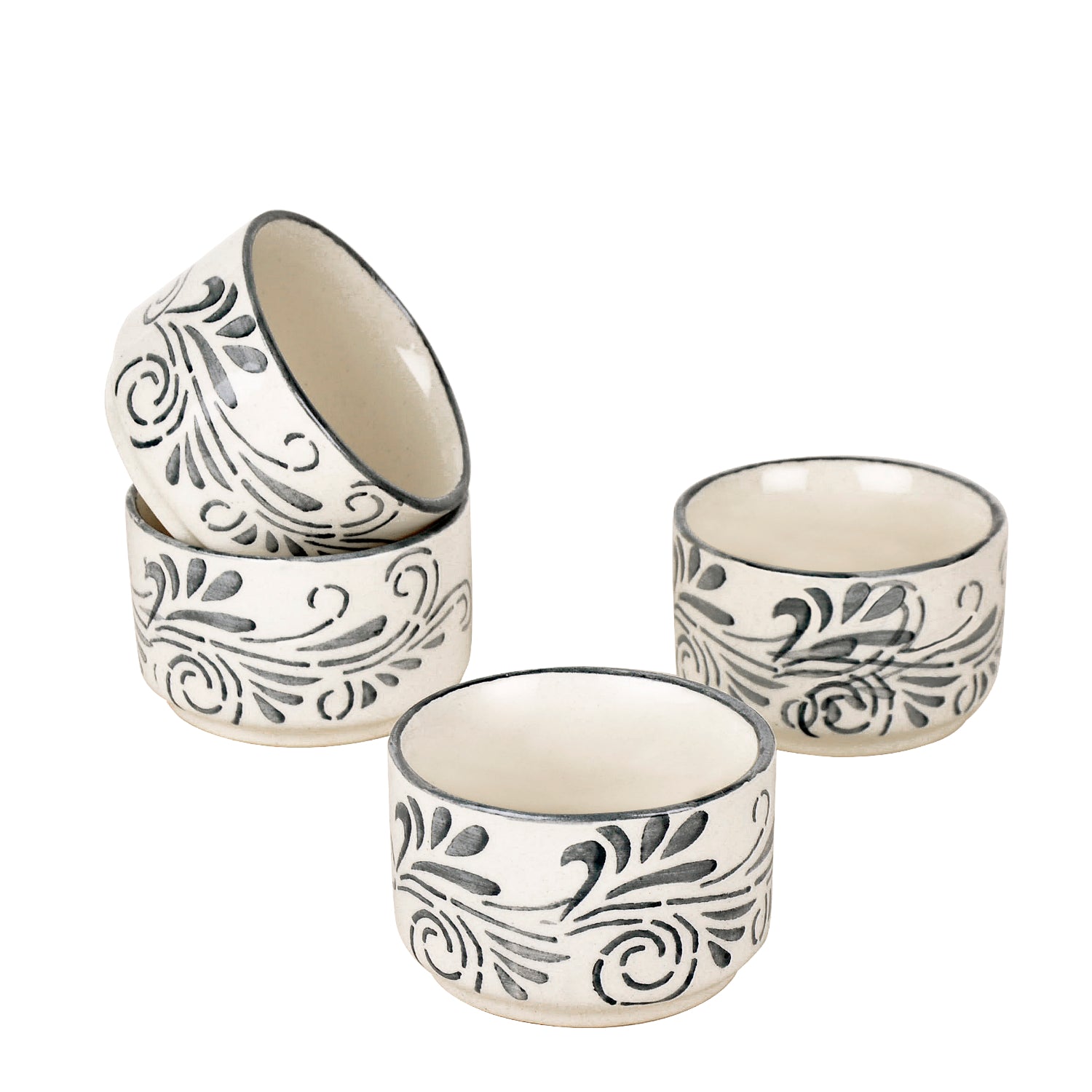 Hand Painted Ceramic Dip Bowls (50 ml , Grey , Set of 4) - View 4