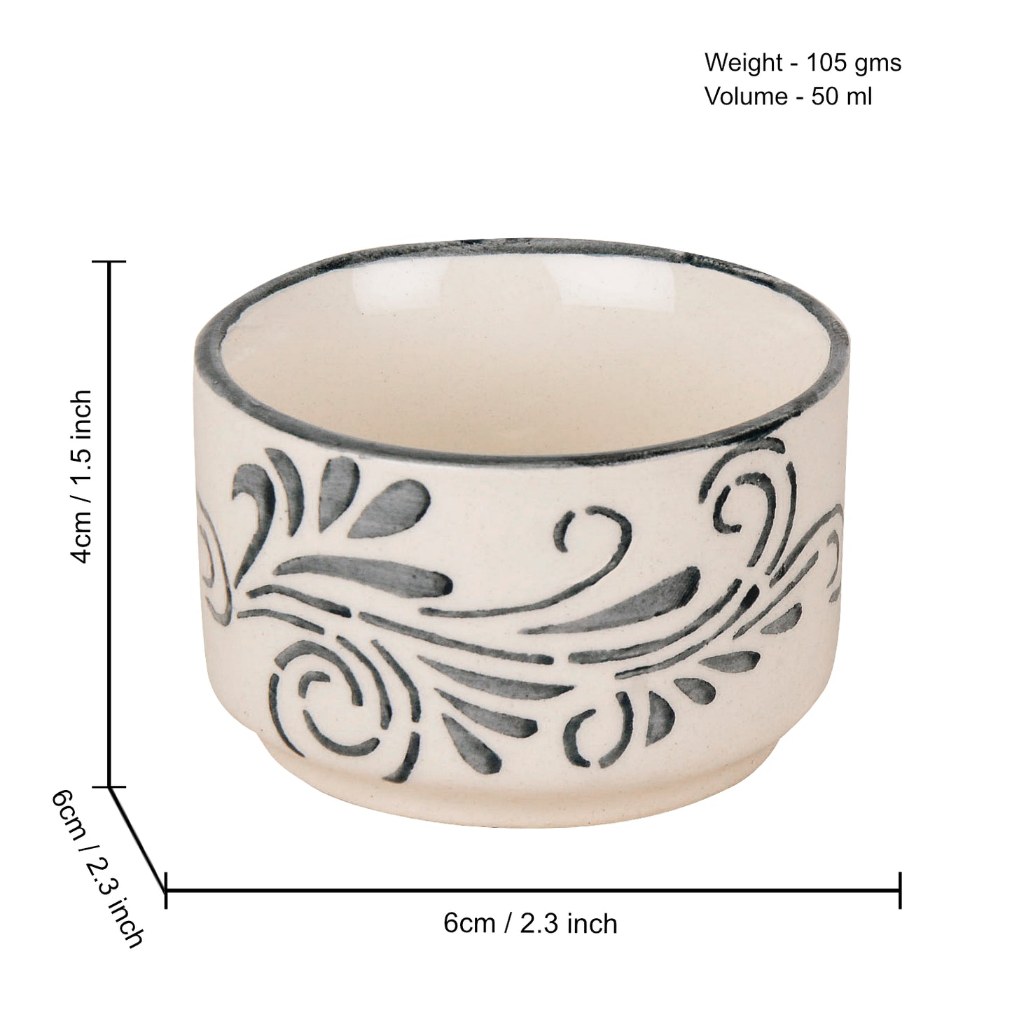 Hand Painted Ceramic Dip Bowls (50 ml , Grey , Set of 4) - View 2