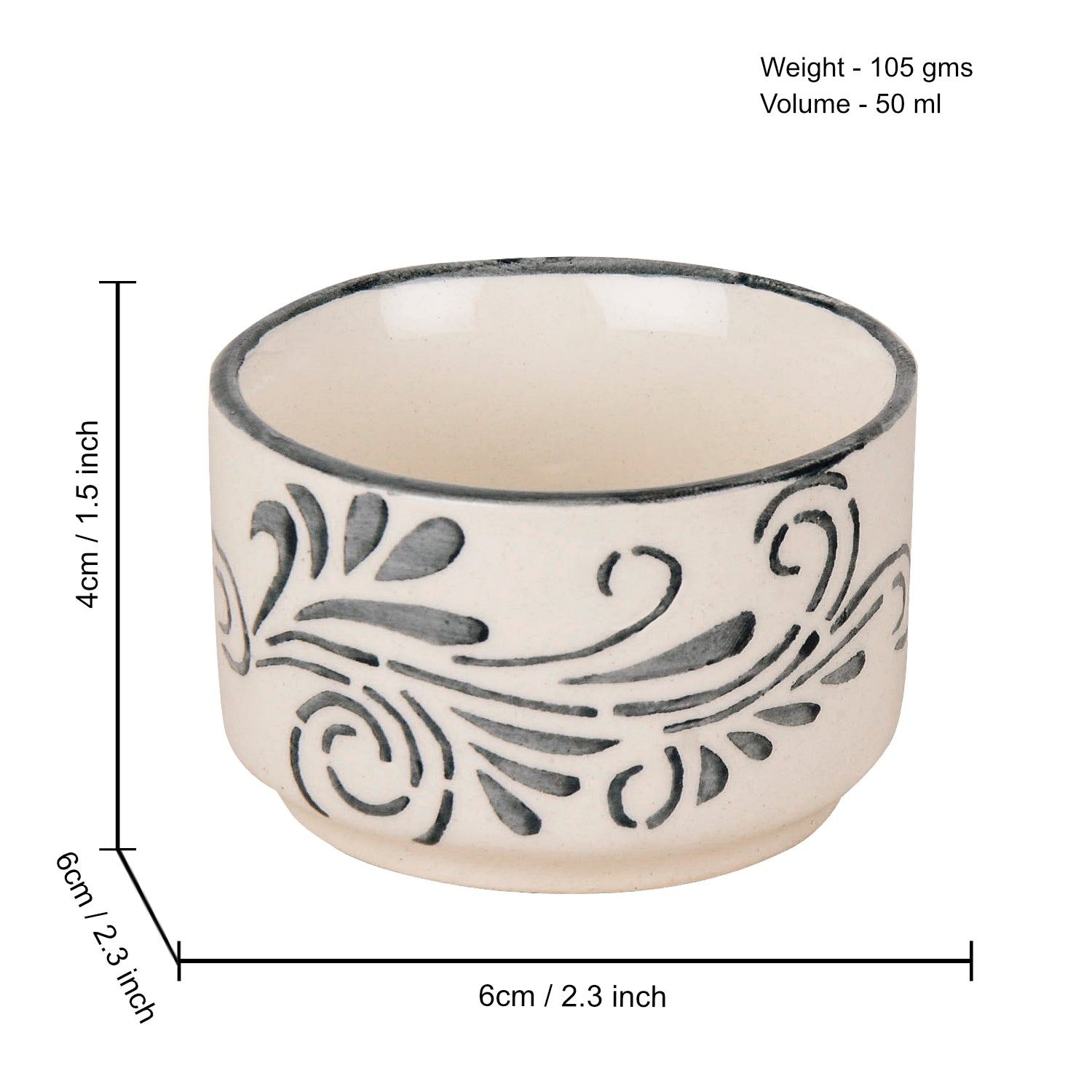 Hand Painted Ceramic Dip Bowls (50 ml , Grey , Set of 4) - View 2