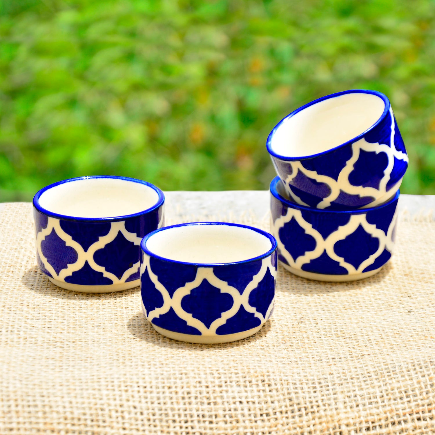 Handpainted Ceramic Dip Bowls (50 ml , Blue , Set of 4)