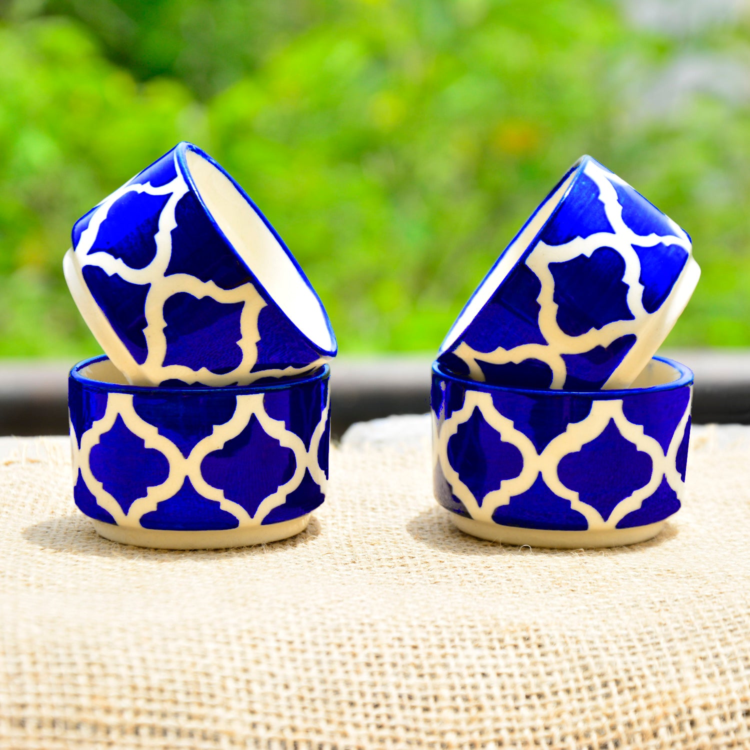 Handpainted Ceramic Dip Bowls (50 ml , Blue , Set of 4) - View 3