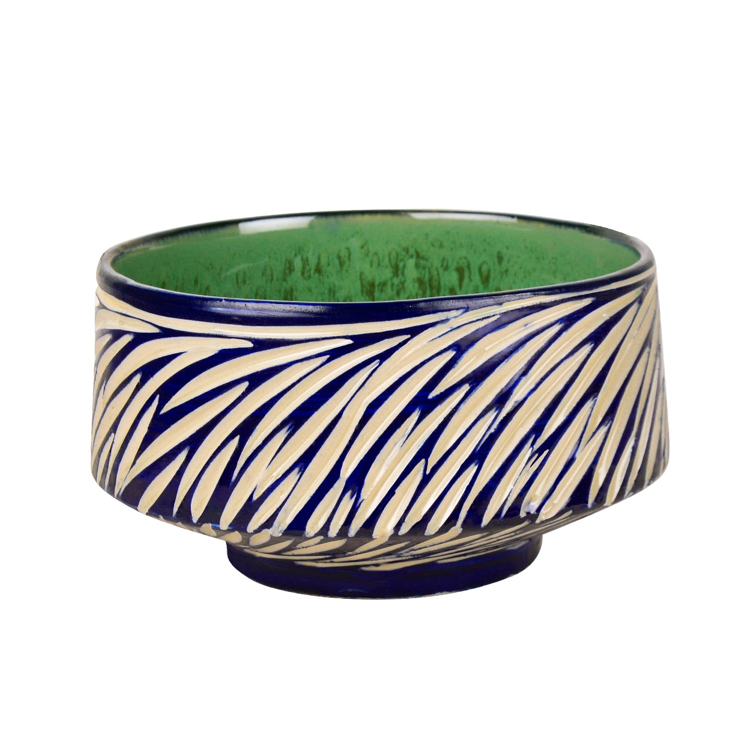 Studio Pottery Ceramic Cutwork Serving Bowl (Blue and Off White , Diameter – 16.5 cm, 1500 ml ) - View 3