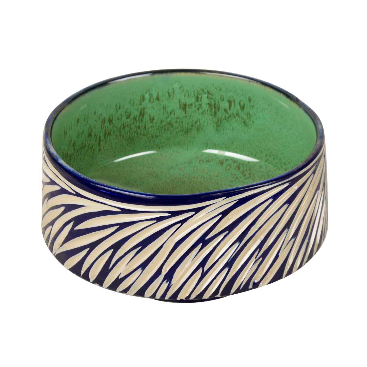 Studio Pottery Ceramic Cutwork Serving Bowl (Blue and Off White , Diameter – 16.5 cm, 1500 ml ) - View 4