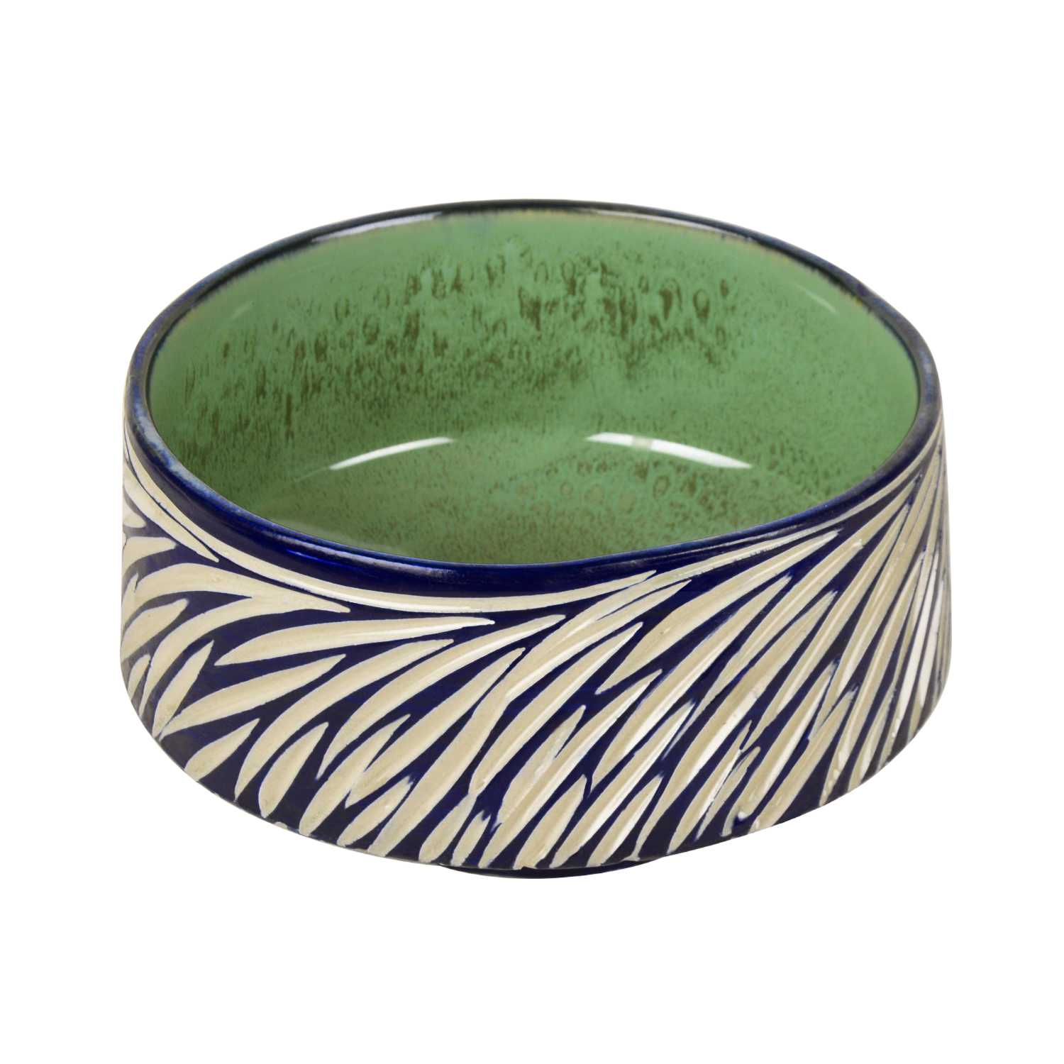 Studio Pottery Ceramic Cutwork Serving Bowl (Blue and Off White , Diameter – 16.5 cm, 1500 ml ) - View 4