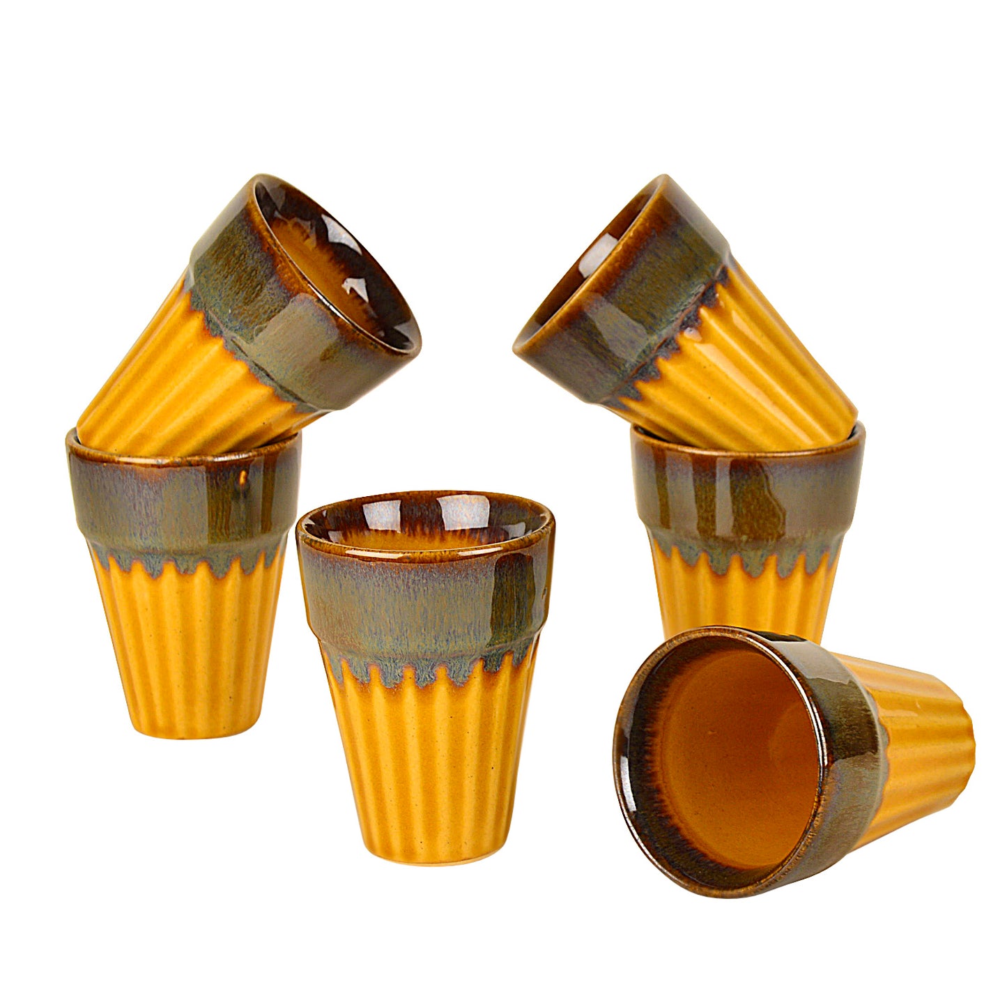 Studio Pottery Glazed Dual Tone Ceramic Tea Glasses (Set of 6, Golden and Brown, 150 ml each) - View 3