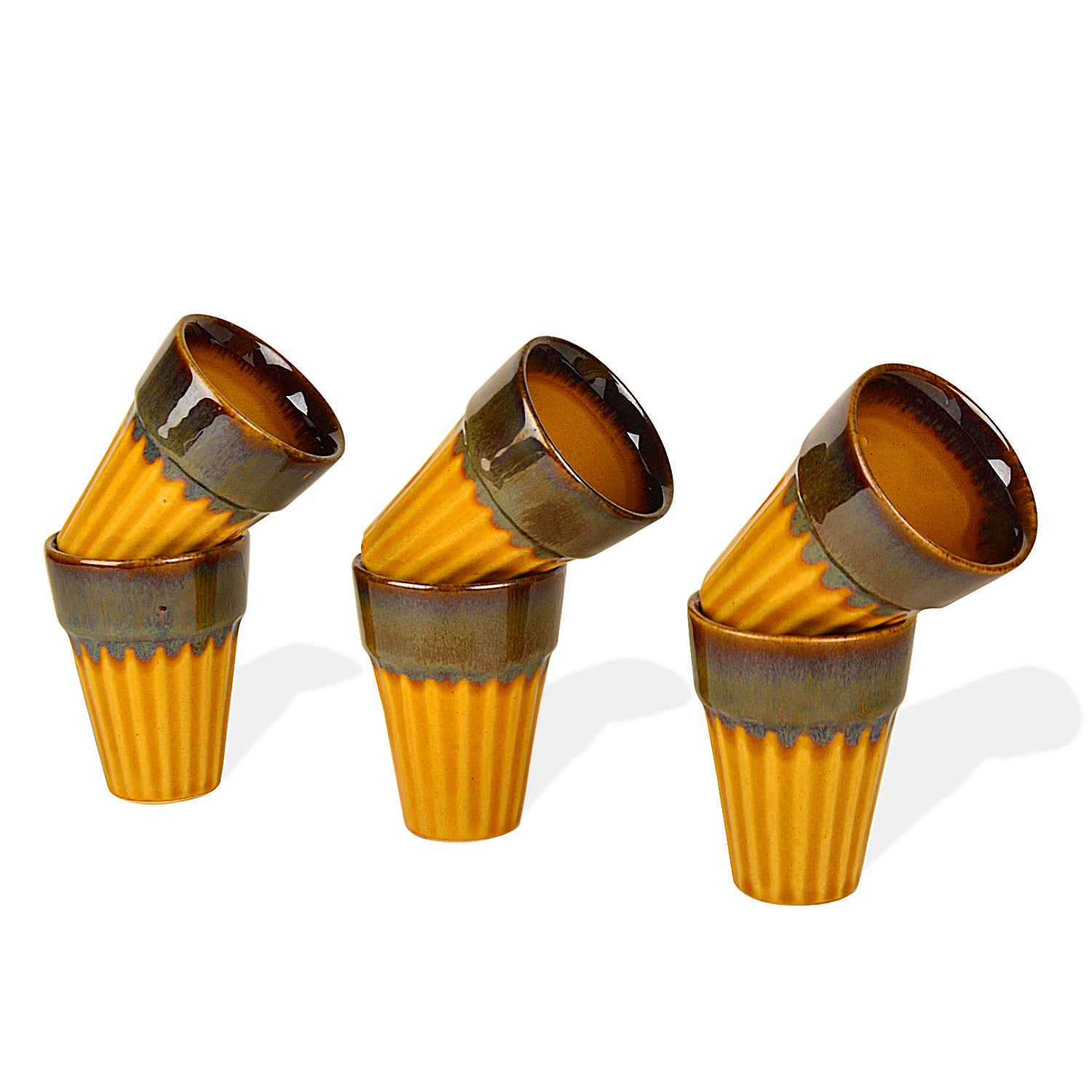 Studio Pottery Glazed Dual Tone Ceramic Tea Glasses (Set of 6, Golden and Brown, 150 ml each) - View 4