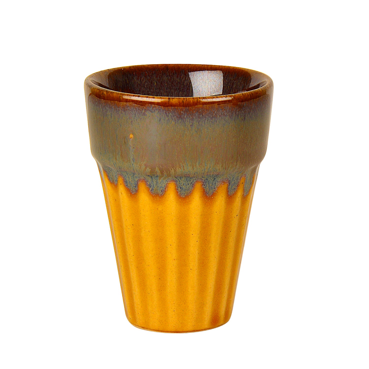 Studio Pottery Glazed Dual Tone Ceramic Tea Glasses (Set of 6, Golden and Brown, 150 ml each) - View 5