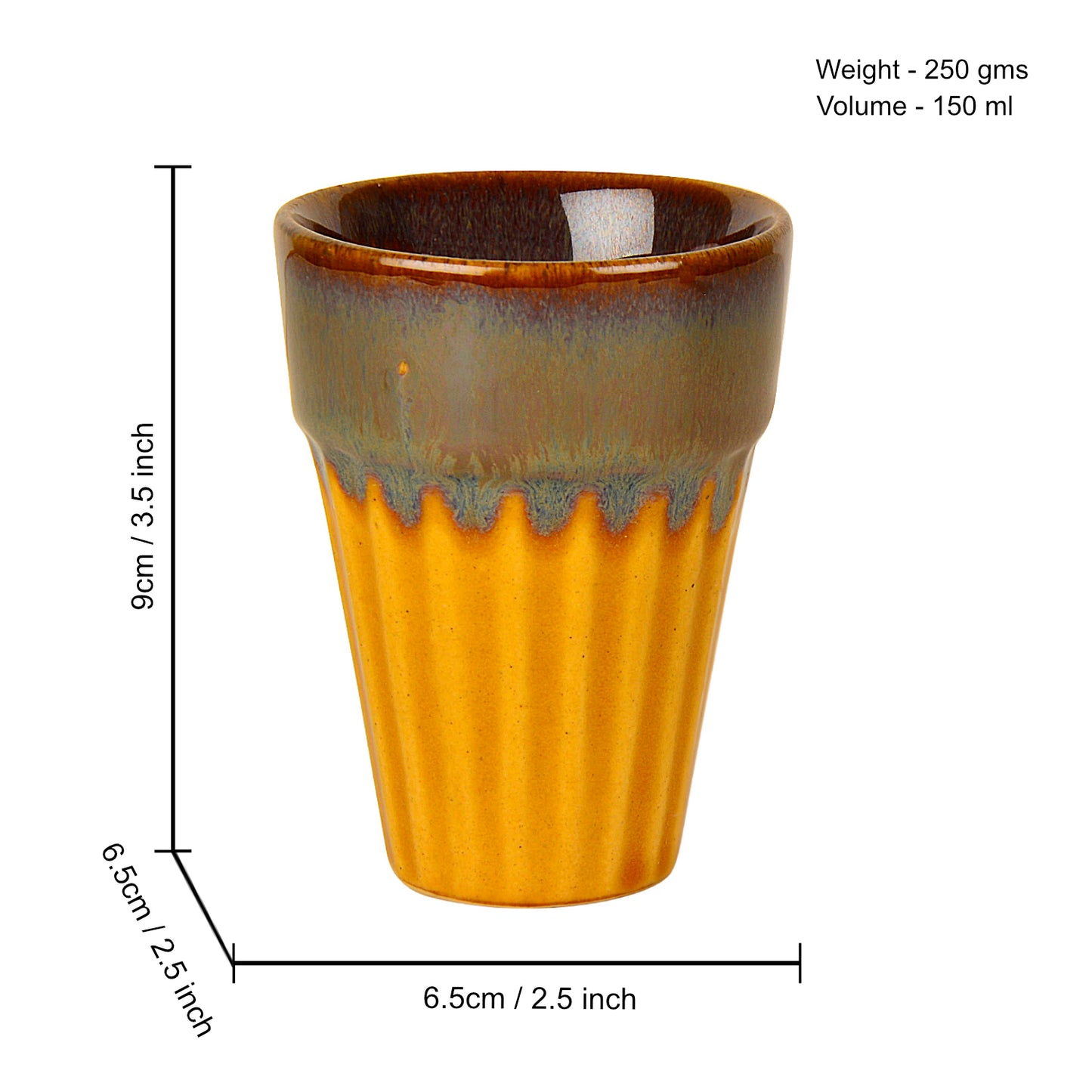 Studio Pottery Glazed Dual Tone Ceramic Tea Glasses (Set of 6, Golden and Brown, 150 ml each) - View 2