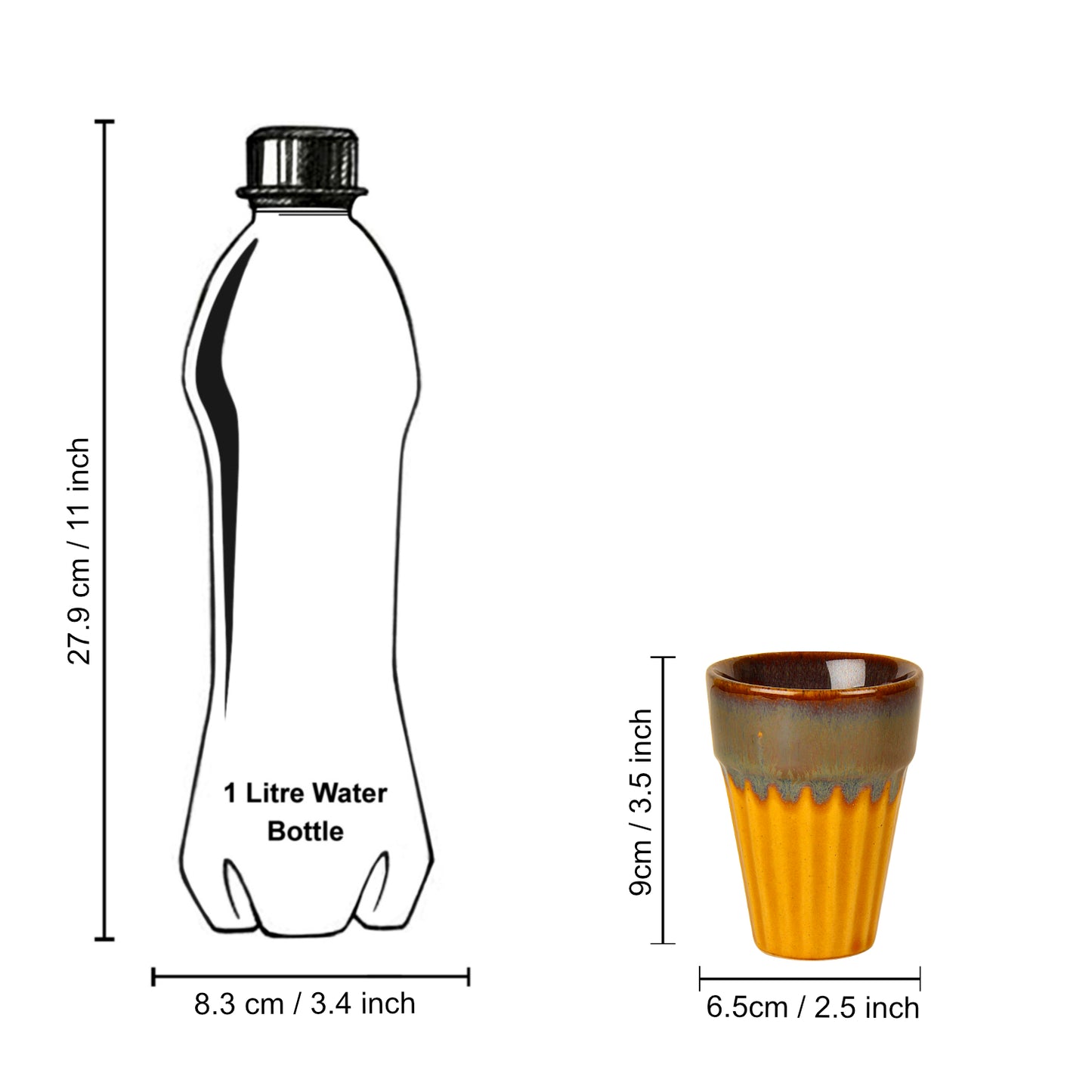 Studio Pottery Glazed Dual Tone Ceramic Tea Glasses (Set of 6, Golden and Brown, 150 ml each) - View 6