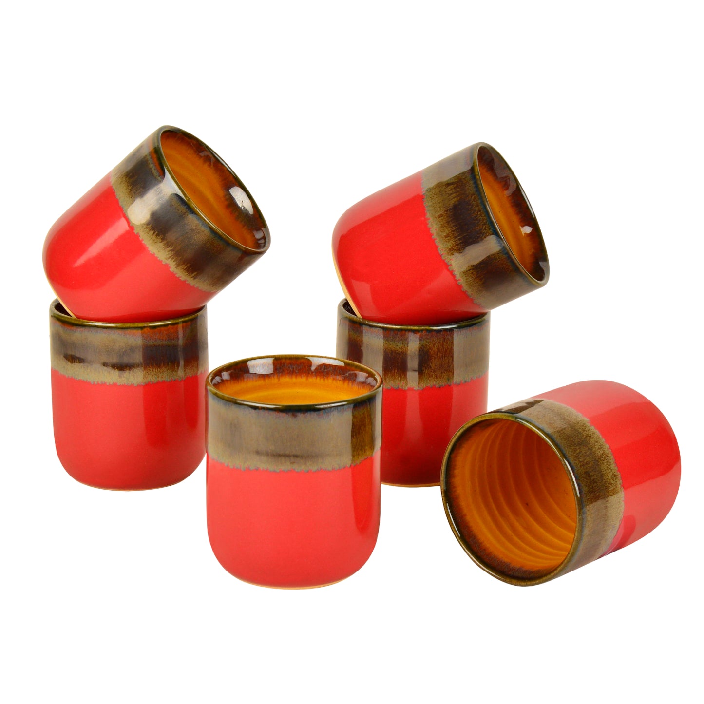 Studio Pottery Glazed Dual Tone Ceramic Glasses (Set of 6, Pink and Brown, 225 ml each) - View 3