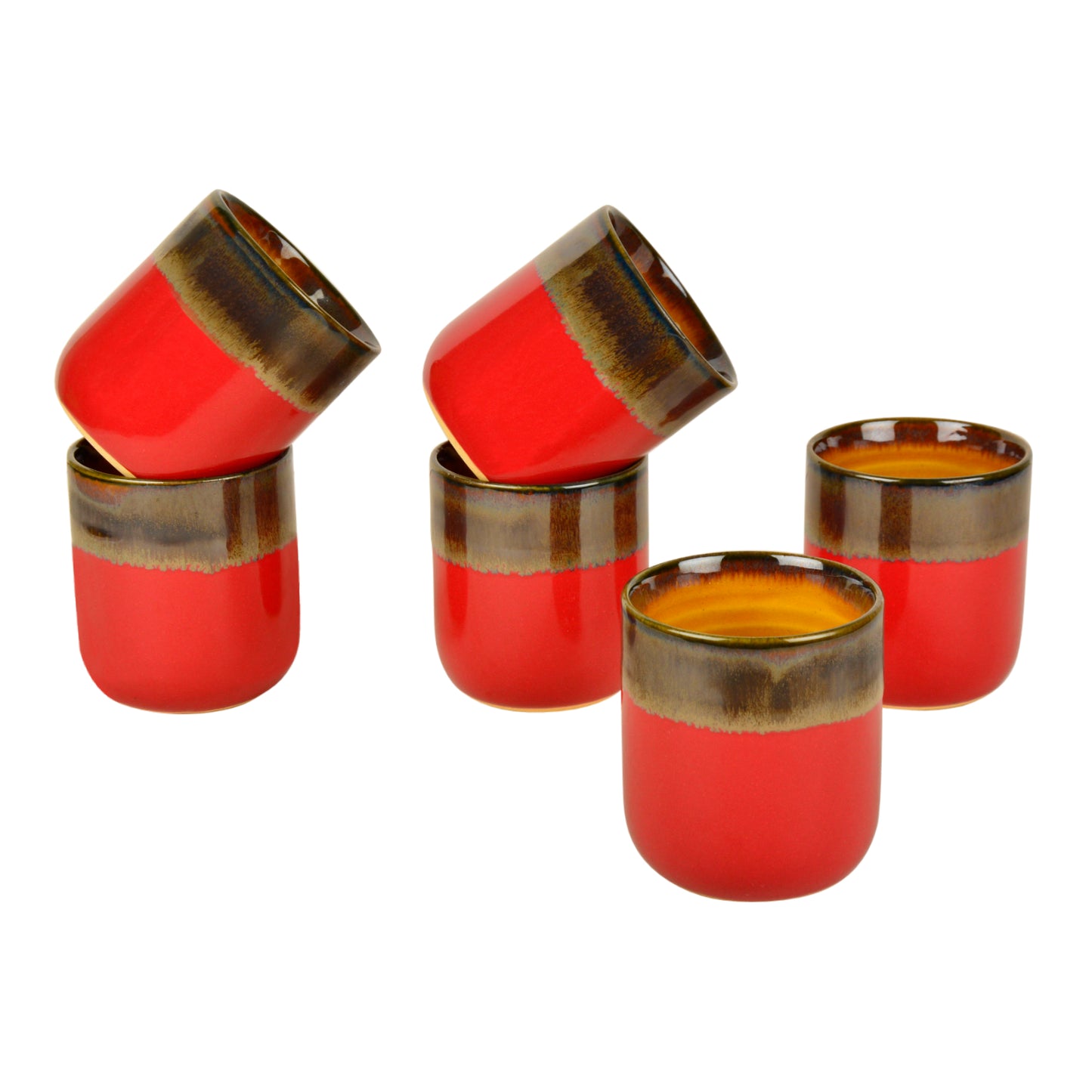 Studio Pottery Glazed Dual Tone Ceramic Glasses (Set of 6, Pink and Brown, 225 ml each) - View 4