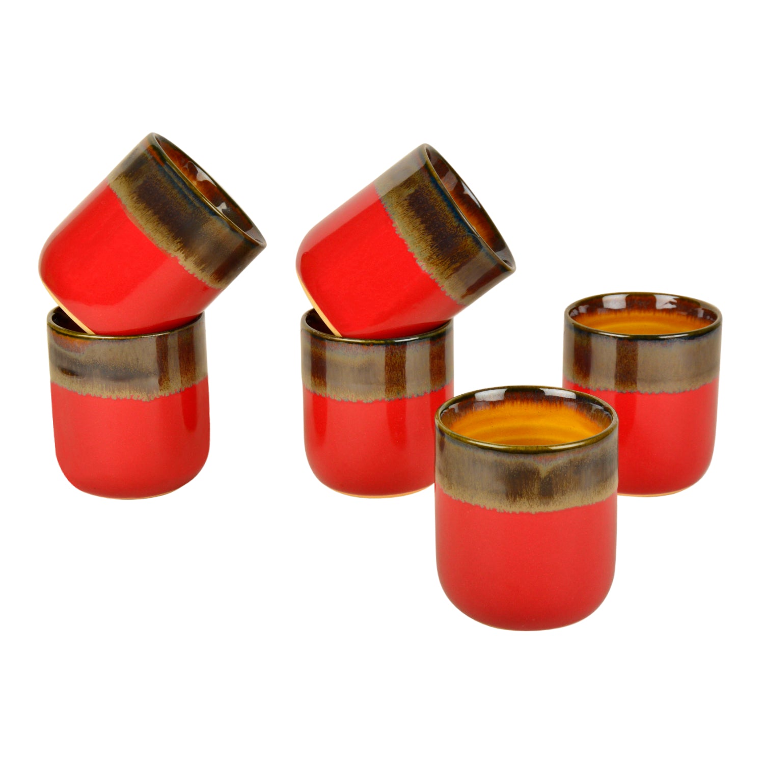 Studio Pottery Glazed Dual Tone Ceramic Glasses (Set of 6, Pink and Brown, 225 ml each) - View 4