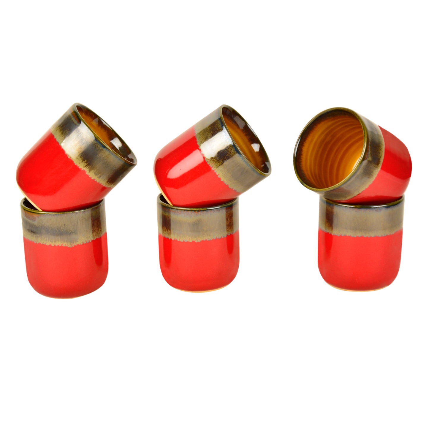 Studio Pottery Glazed Dual Tone Ceramic Glasses (Set of 6, Pink and Brown, 225 ml each) - View 5