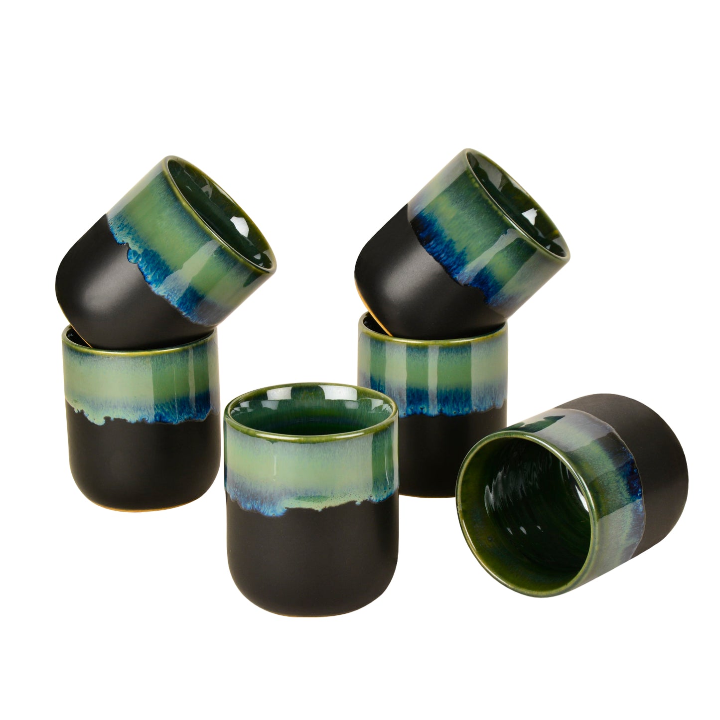 Studio Pottery Glazed Dual Tone Ceramic Glasses (Set of 6, Green and Red, 225 ml each) - View 3
