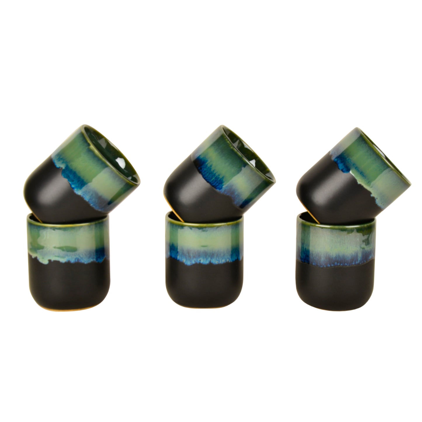 Studio Pottery Glazed Dual Tone Ceramic Glasses (Set of 6, Green and Red, 225 ml each) - View 4