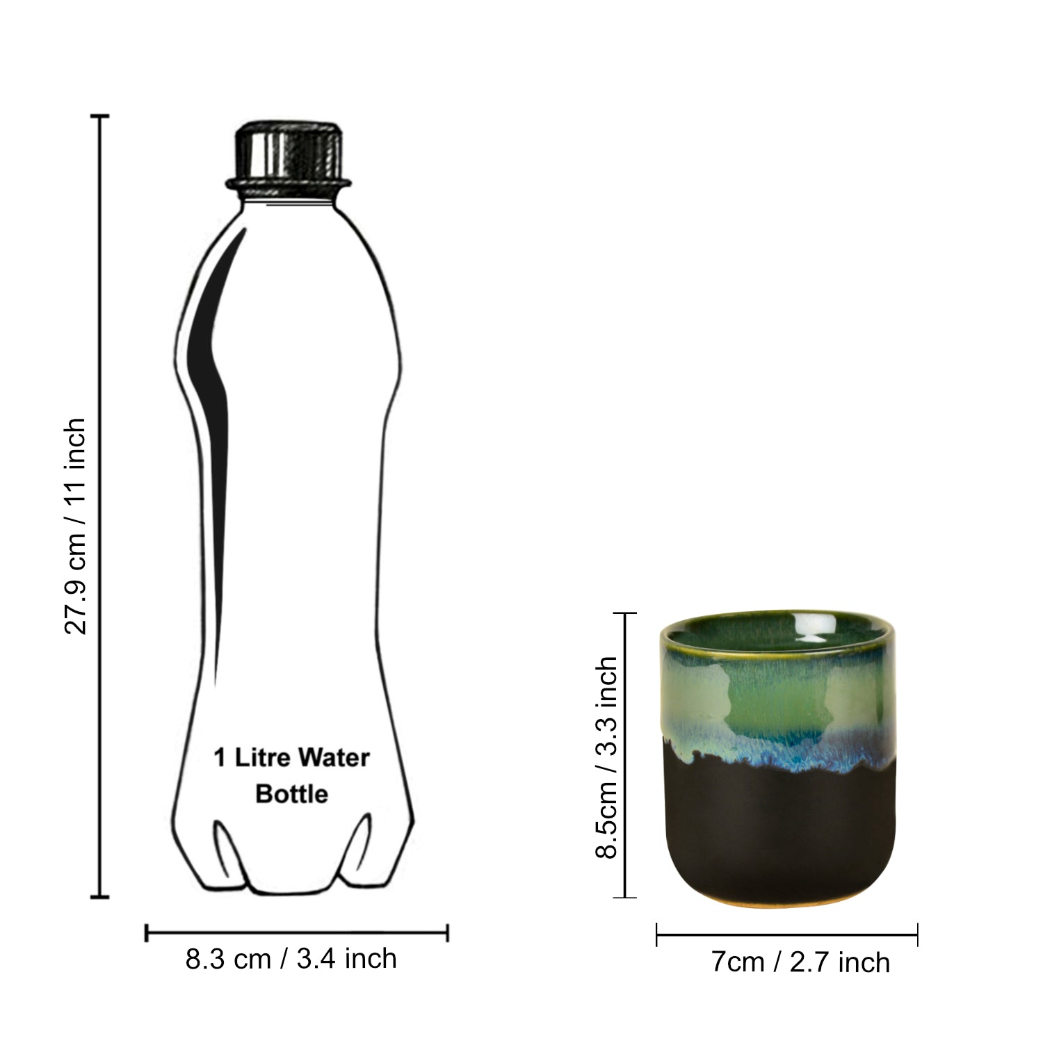 Studio Pottery Glazed Dual Tone Ceramic Glasses (Set of 6, Green and Red, 225 ml each) - View 5
