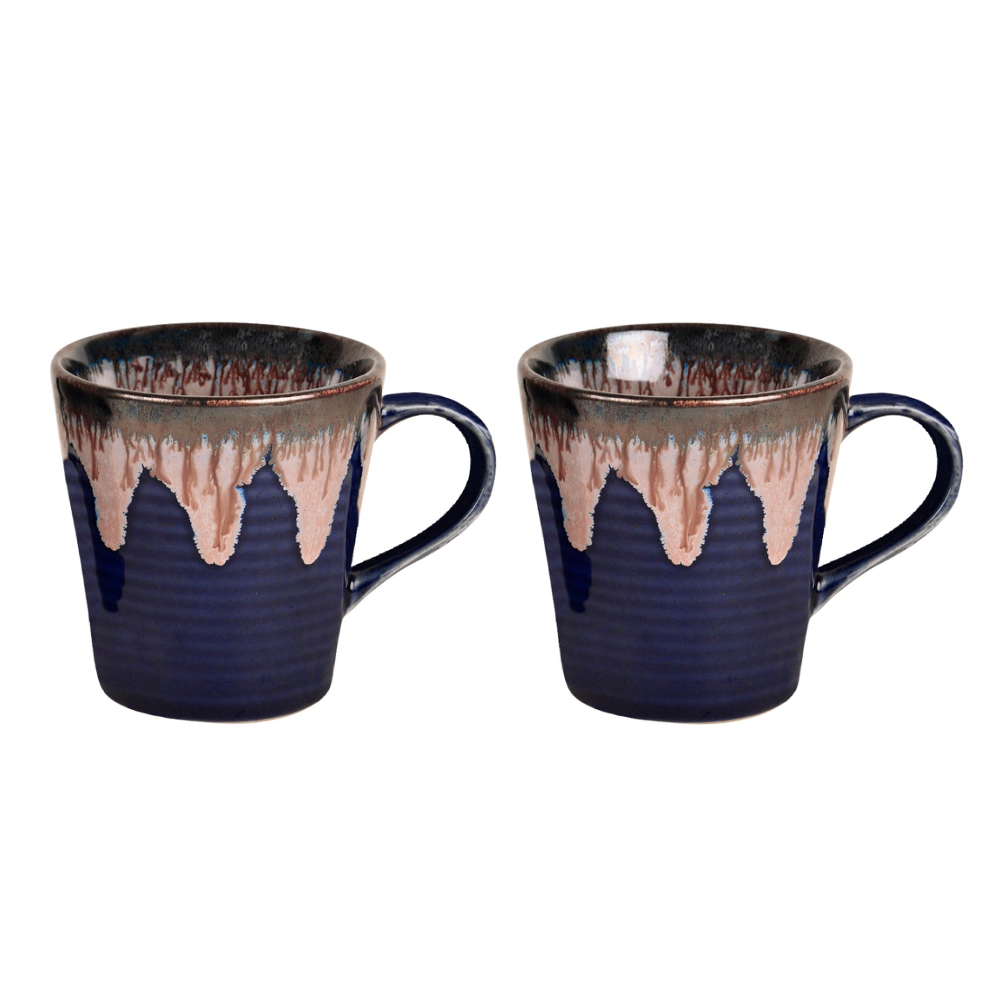 Studio Pottery Flow Design Ceramic Coffee Mugs (300 ml each, Set of 2, Blue) - View 3