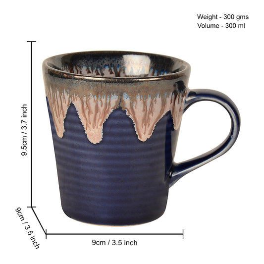 Studio Pottery Flow Design Ceramic Coffee Mugs (300 ml each, Set of 2, Blue) - View 2