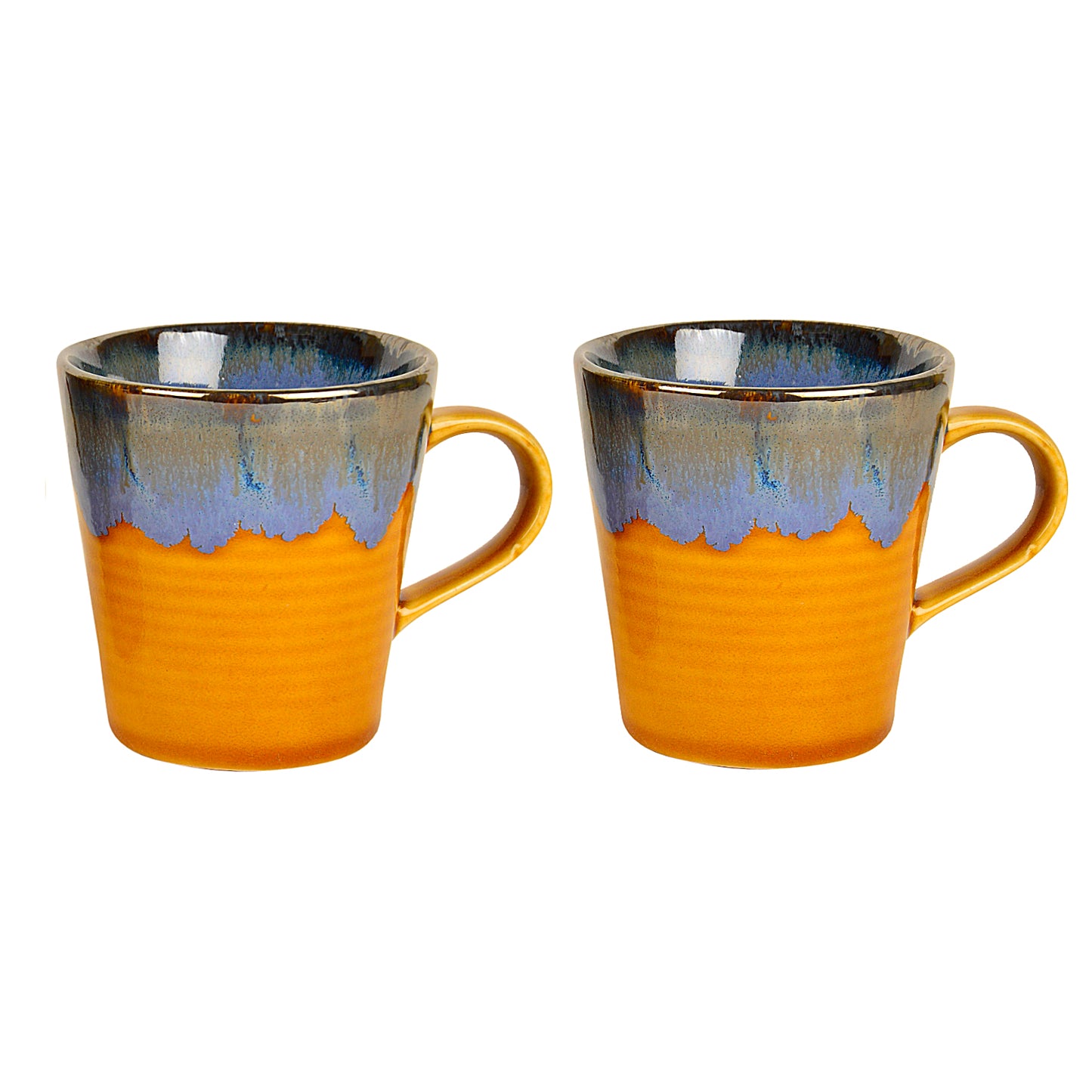 Studio Pottery Flow Design Ceramic Coffee Mugs (300 ml each, Set of 2, Golden) - View 3