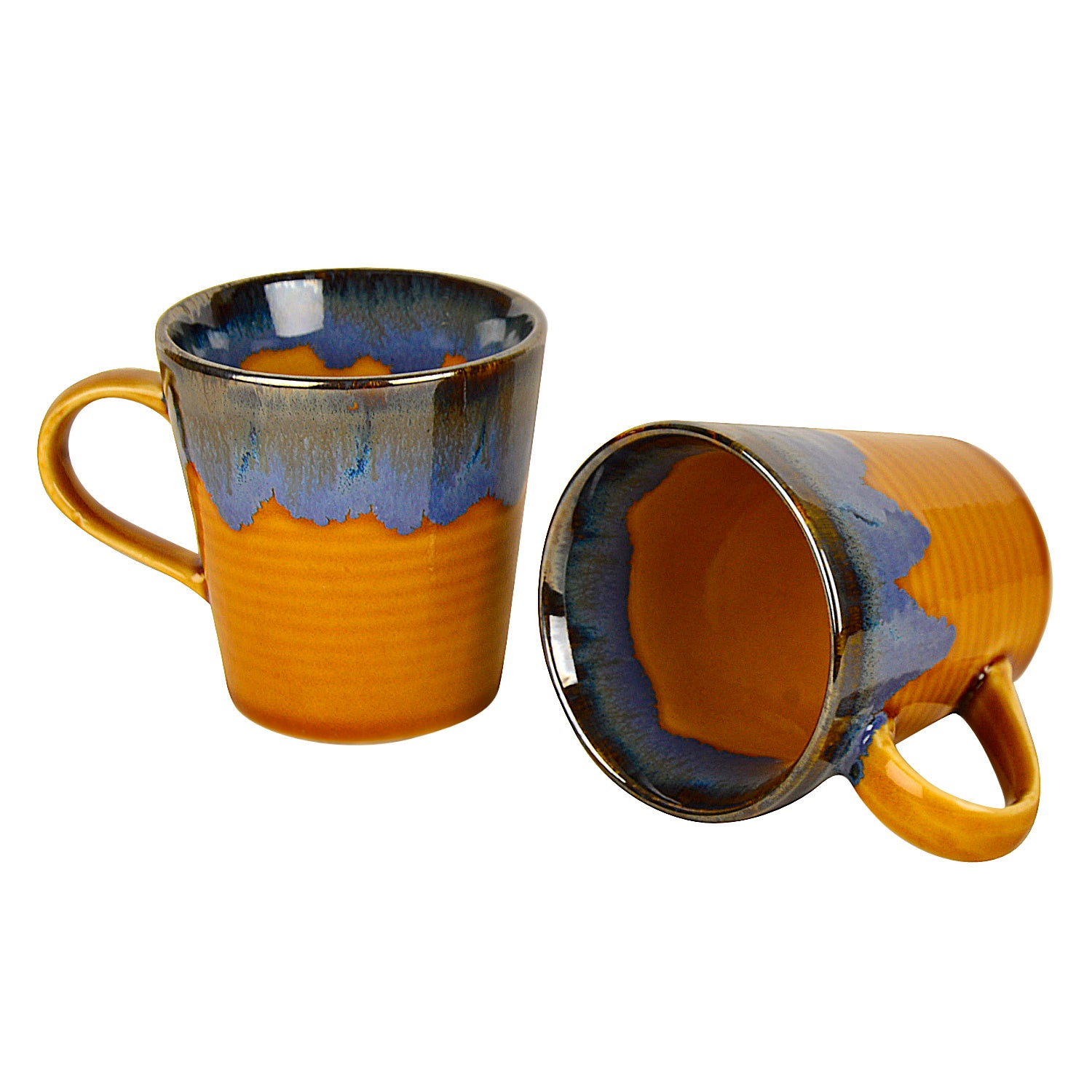 Studio Pottery Flow Design Ceramic Coffee Mugs (300 ml each, Set of 2, Golden) - View 4