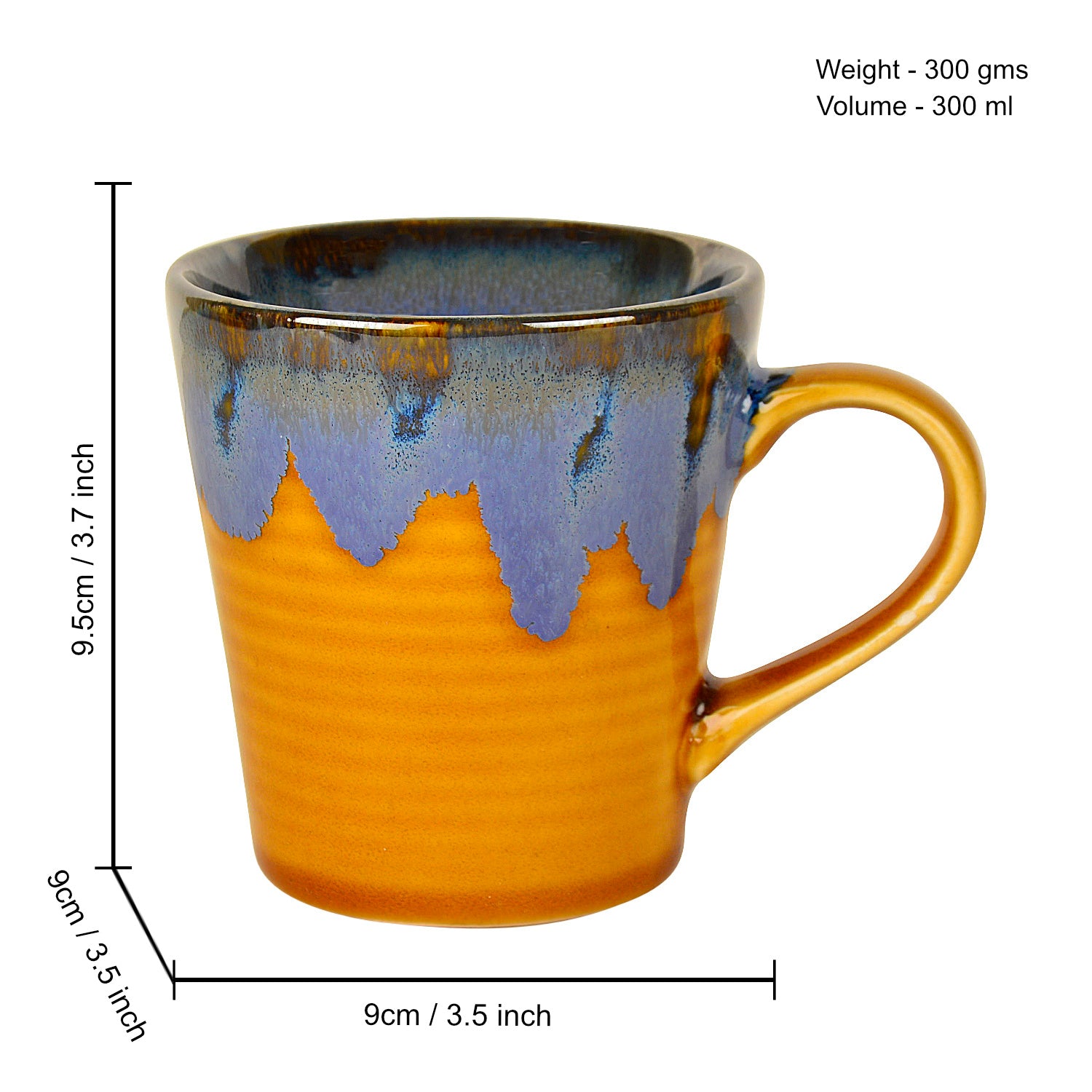 Studio Pottery Flow Design Ceramic Coffee Mugs (300 ml each, Set of 2, Golden) - View 2