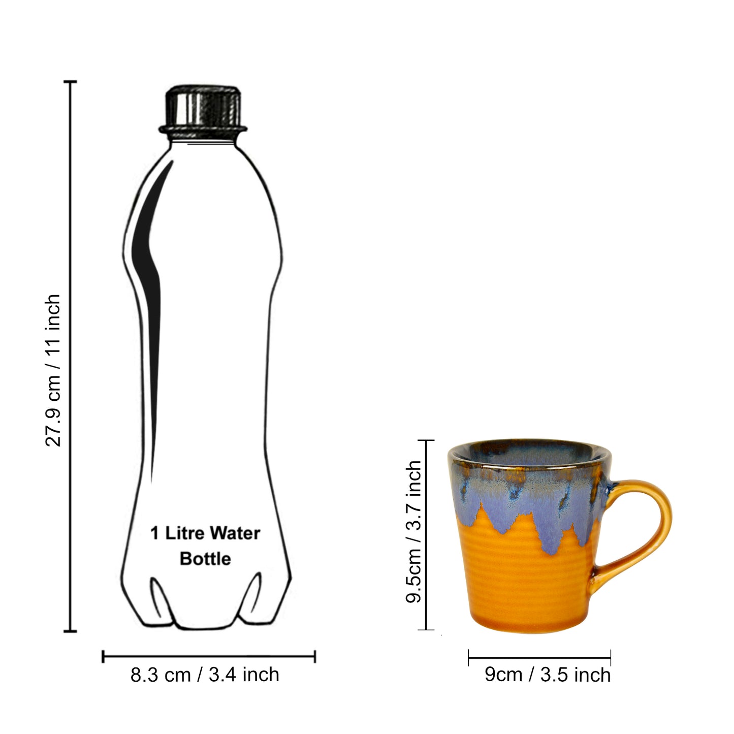 Studio Pottery Flow Design Ceramic Coffee Mugs (300 ml each, Set of 2, Golden) - View 5