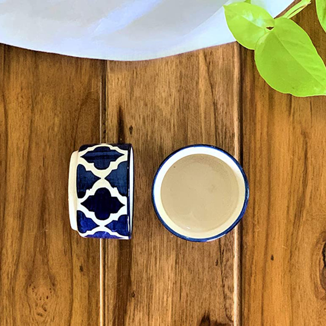 Hand Painted Ceramic Serving Platter With Two Dip Bowls (Blue, L x B – 38 cm x 16 cm) - View 3