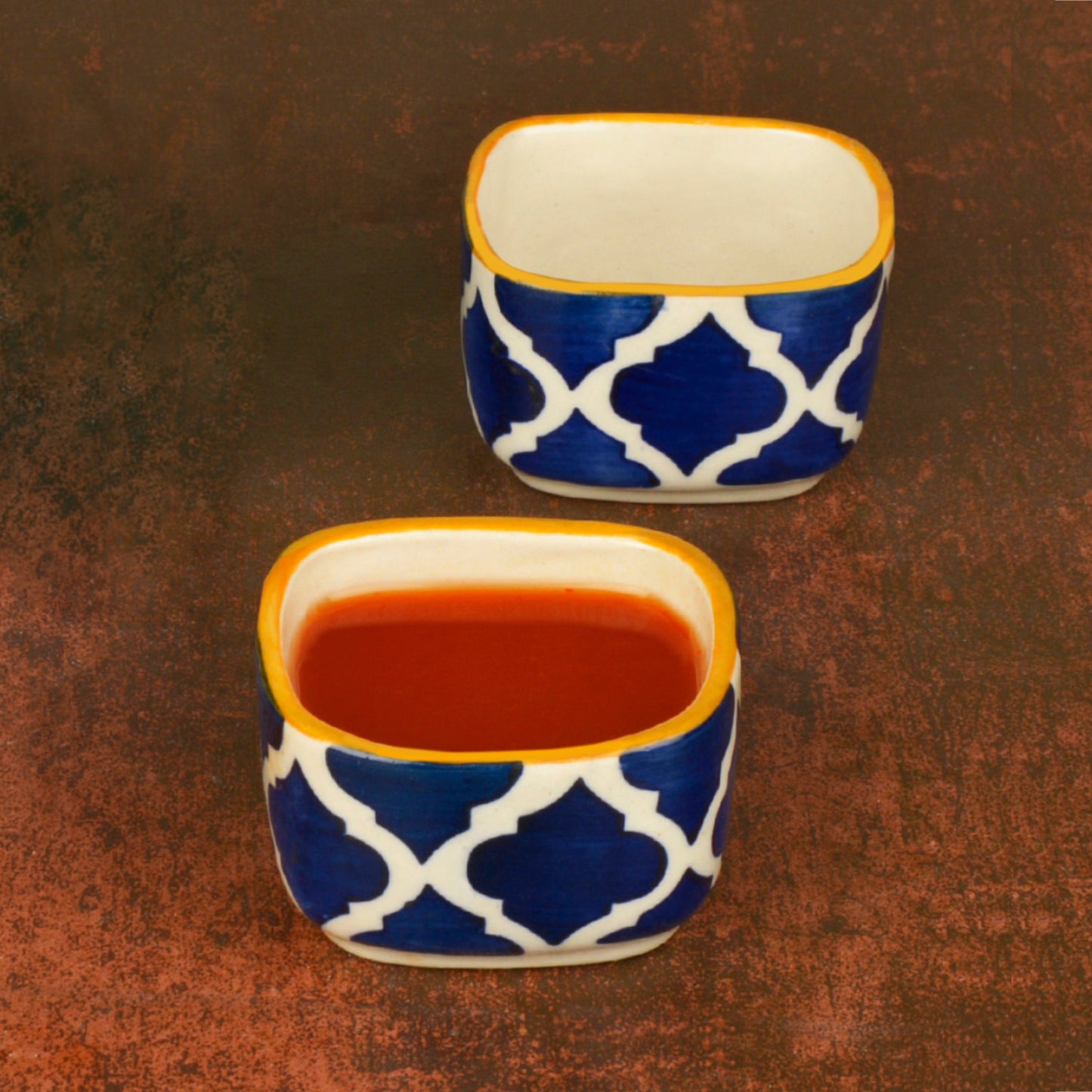 Hand Painted Ceramic Serving Platter With Two Dip Bowls (Orange, Black , L x B – 38 cm x 16 cm) - View 3